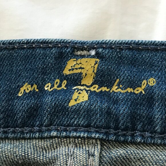 7 for All Mankind Flynt Flare Bootcut Jeans Women 14 Blue Low Rise Embroidered - Picture 4 of 16